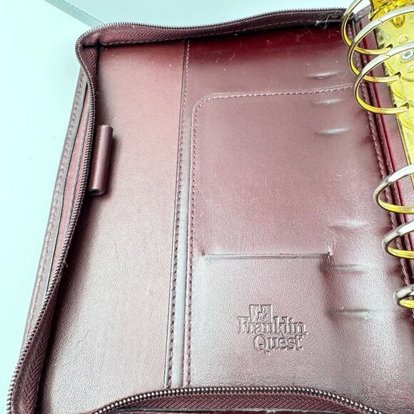 Franklin Quest Full Grain Aniline Leather Burgundy Planner Compact Sz 6-Ring - Picture 6 of 16
